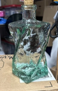 Collectible Heavy Glass Bottle Swirled Style Green Tinge Thick Glass w/Cork - Picture 1 of 10