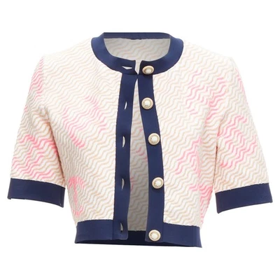 Cárdigan Chanel Apliques Logo Giratorio Concha Marina Botón Recortado Mujer Rosa Talla 38 Foto 1 de 4