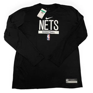 Brooklyn Nets Basketball Shirt Mens Black Nike Dri Fit Long Sleeve Warmup XL-TAL - Picture 1 of 7