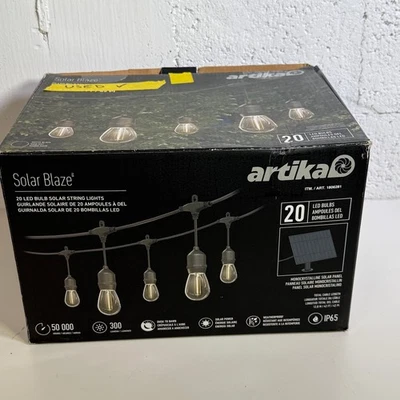 Artika Blaze 20 LED Bulb Outdoor Solar String Lights Matte Black, USED in box - Image 1 of 4