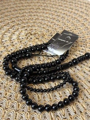 Lote de 3 hebras de cuentas de piedra negra tamaños mixtos Foto 1 de 4