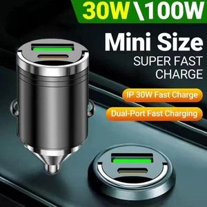 ☆Mini 100W PD QC Pull Fast Charging Car Charger USB C Phone Car Charger U8W5 - Picture 1 of 9