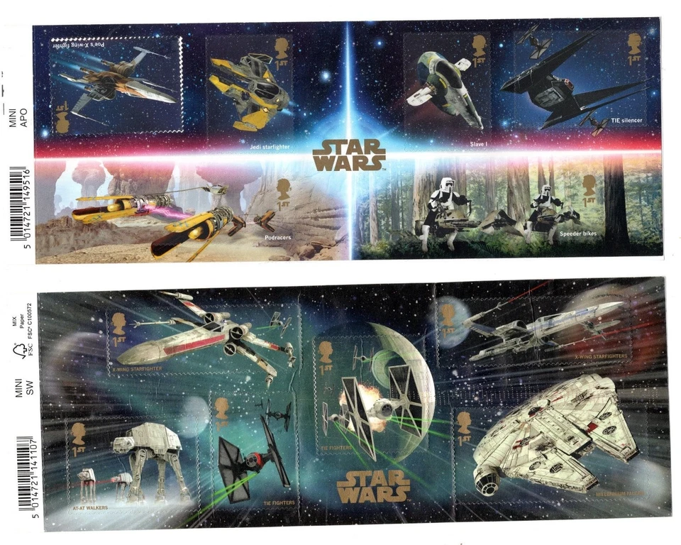 UK 2015 & 2019  Star Wars Theme, 2 Sheet of 6 Stamps  Canceled - Image 1 of 1