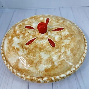 Vintage Ceramic Covered Cherry Pie Keeper Dish & Lid Handpainted - Picture 1 of 9