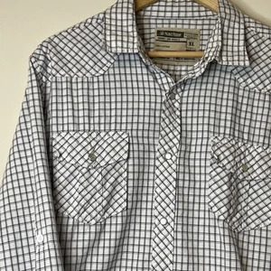 VTG Machine Shirt Mens XL Western Cowboy Rodeo Pearl Snap B&W Plaid Long Sleeve - Picture 1 of 10