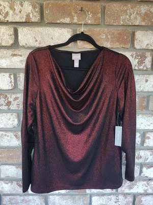 Top Chico's Nuevo con Etiquetas Rojo Brillante Tejido Lámina Capucha Cortina Cuello Talla 1 (M) Vacaciones Metálico  Foto 1 de 4