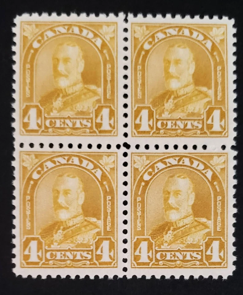 Stamps Canada Mint: #168  4c yellow bistre Geo. V Arch Issue blk of 4  Fine MNH - Image 1 of 1