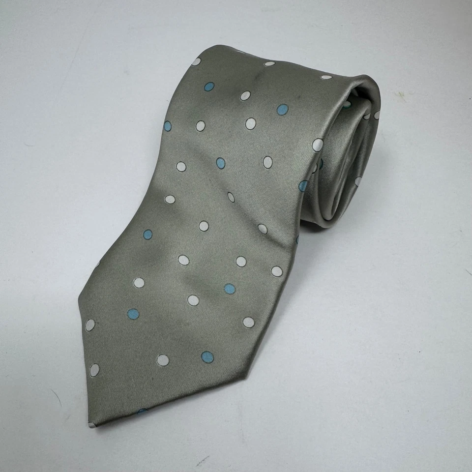 Corbata de seda Brioni hecha a mano en Italia lunares verde claro/azul y blanco para hombre Foto 1 de 4