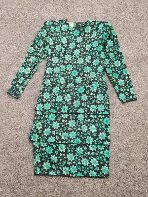 Maggy London JEANNENE BOOHER Dress Size 6 Black Green Floral Prairie Silk VTG - Image 1 of 4