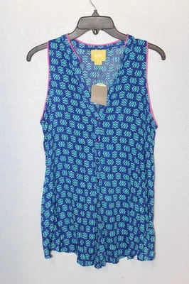 NEW Maeve Anthropologie Blue Pink Aztec Print Sleeveless Ada Blouse Top Size 10 - Image 1 of 4
