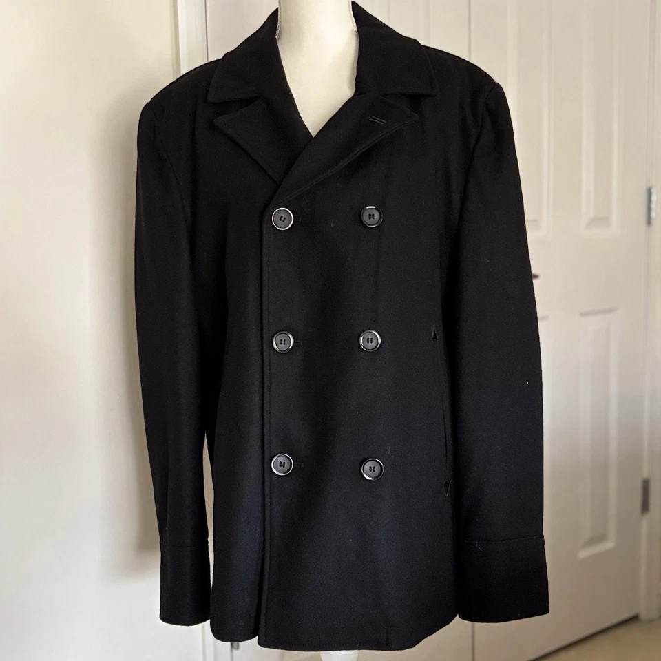 Black Rivet Men Double Breasted Pea Coat Black Wool Blend XL - Image 1 of 4