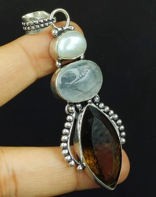 925 Sterling Silver Natural Smokey Quartz Gemstone Pendant - Image 1 of 4