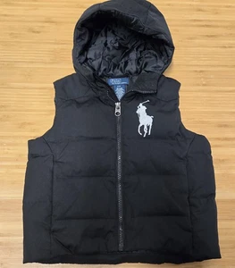 Polo Ralph Lauren Vest Boys Toddler 3T Black Hooded Puffer Zip Quilted Big Pony - Picture 1 of 4