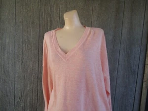 New Eileen Fisher Peach Coral Thin Boxy Pullover V Neck Sweater XL Organic Linen - Picture 1 of 9