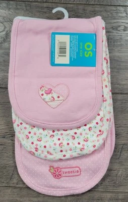 Baby Girl Novo Vintage Carter's Pacote com 3 Panos Rosa Querida Coração Floral Burp - Imagem 1 de 3