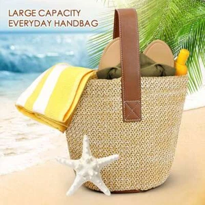 Women Woven Boho Handbag Summer Beach Tote Straw Bag Round Rattan Shoulder USA - Picture 1 of 13