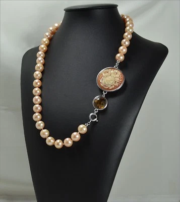 COLLANA IN ARGENTO 925 CON CAMMEO CORNEOLA FIORI PERLE ROSA E CITRINO AGLN 0106 - Immagine 1 di 3