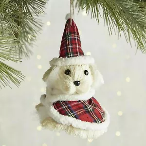 Pier1 Perro Adorno de Navidad Falda a Cuadros Sombrero de Papá Noel Rubio Park Avenue - Imagen 1 de 8