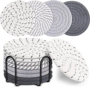 Posavasos de 8 piezas tejido de algodón 4 colores 4,3 pulgadas juego absorbente soporte - Imagen 1 de 12