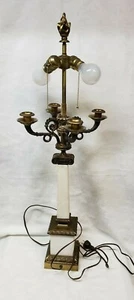 Antique Brass/ Bronze Marble French Rococo Style Candelabra Table Lamp, 35" Tall - Picture 1 of 12
