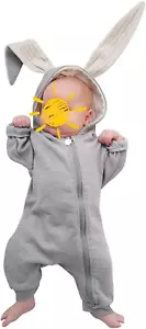 Baby Toddler Boys Clothes Unisex Cute Bunny Long Sleeves Zipper Romper - Picture 1 of 12