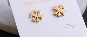 Tory Eleanor T-Logo Stud Earrings Shiny Gold Tone- Free shipping - Picture 1 of 4