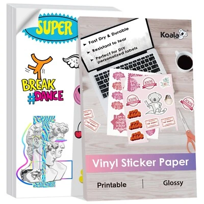 Lot Variety Size - KOALA Printable Vinyl Sticker Paper Water Proof ,Glossy White - Image 1 of 4