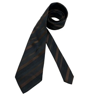HUGO BOSS Black/Brown Striped Silk LUXURY Tie ITALY  - Image 1 of 4