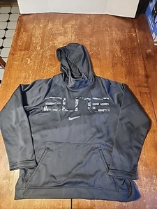 Nike Dri Fit Long Sleeve Elite Logo Pullover Hoodie Mens SZ. L Black Gray - Picture 1 of 6