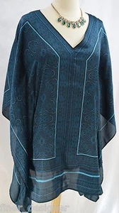 Dana Buchman Kimono Teal Geo Abstract V Neckline Tunic Top Blouse Shirt XS VTG - Picture 1 of 8