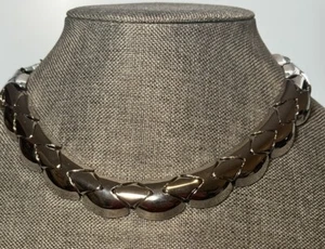 VTG Silver Tone Choker/ Collar Necklace Chunky Metal Link ~ 15” Snake Unmarked - Picture 1 of 9