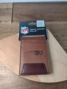 New England Patriots Men's Leather Wallet - Brown Front Pocket Wallet - NFL - Picture 1 of 16