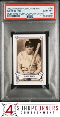 1992 SPORTS CARDS NEWS OLD TIME TOBACCO HAND CUT #54 BABE RUTH HOF POP 5 PSA 10 - Image 1 of 3