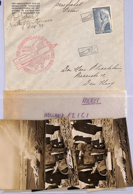 NETHERLANDS ROCKET MAIL 1934 Cover & *SIGNED* Real Photos{4} {ex Joffe}WT149 - Image 1 of 4