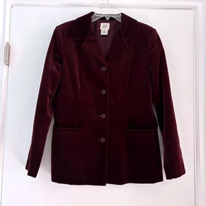 Chaqueta Blazer GAP Mujer Terciopelo Talla 8 Borgoña 4 Botones Vacaciones Carrera De Colección - Imagen 1 de 5