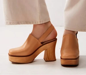Free People Mallory Mule Clogs Sandal Leather Straps Platform Tan Sz 11 RET $198 - Picture 1 of 11