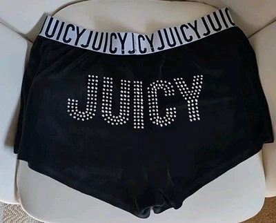 Vintage Y2k Juicy Couture Women’s Black Velvet Velour Shorts Size Medium Bling - Image 1 of 4