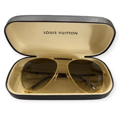 Gafas de sol de lona Louis Vuitton Conspiracy Pilot Damier marrón x dorado Z0202U 939 Foto 1 de 4