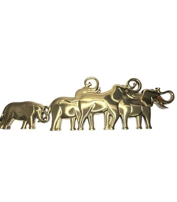 Vintage 80s Elephant Family Metallic Gold Colored Plast Wall Hanging SYROCO INC. - Image 1 of 4
