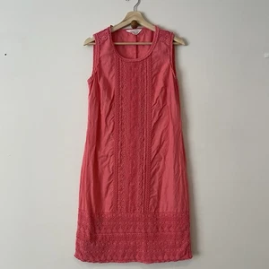 Monsoon Women's Knee Length Dress UK 12 Red Linen with Cotton Lace Detail - Picture 1 of 6