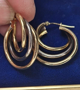 925 Sterling 1/10 10k AUTriple Hoop Earrings 1" 3.7 grams - Picture 1 of 13