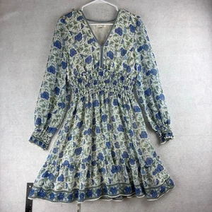 Max Studio Cottage Floral Dress Women's Medium Blue Peasant Boho Smocked Prairie - Picture 1 of 10