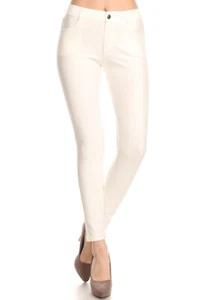 Yelete Lady's Mid Rise Ponte Knit Skinny Pants Ivory - Picture 1 of 6