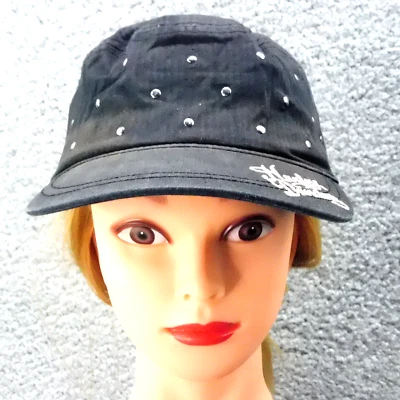 Mujer Harley Davidson Cadete Gorra Sombrero Estrás Script Correa Ajustable NEGRO Foto 1 de 4