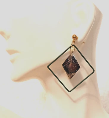 Pendientes rombo verde - plata moteada 1,50" ligeros Foto 1 de 3