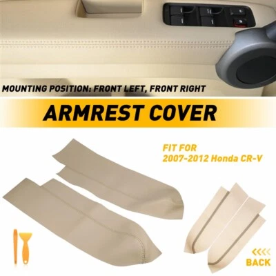 Fits 2007-2012 Honda CR-V CRV Leather Front Door Panels Armrest Cover Beige Tan - Image 1 of 4