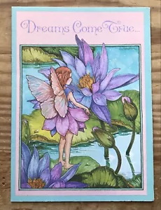 Tarjeta de felicitación vintage actual de hadas flor púrpura fae fantasía mística caprichosa - Imagen 1 de 4