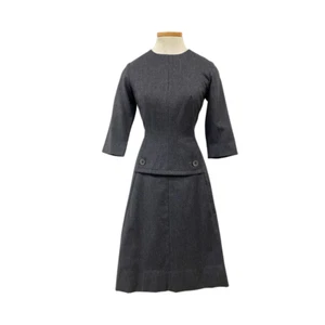 Vintage 1950s Jacques Heim For Bonwit Teller Gray Wool Minimalist Dress - Picture 1 of 8