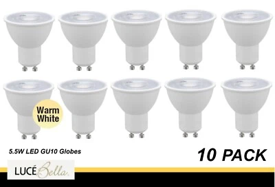 10 x 6W 240V LED GU10 Downlight Globes Bulbs Lamps 3000K Warm White 475Lm - 60D - Image 1 of 4