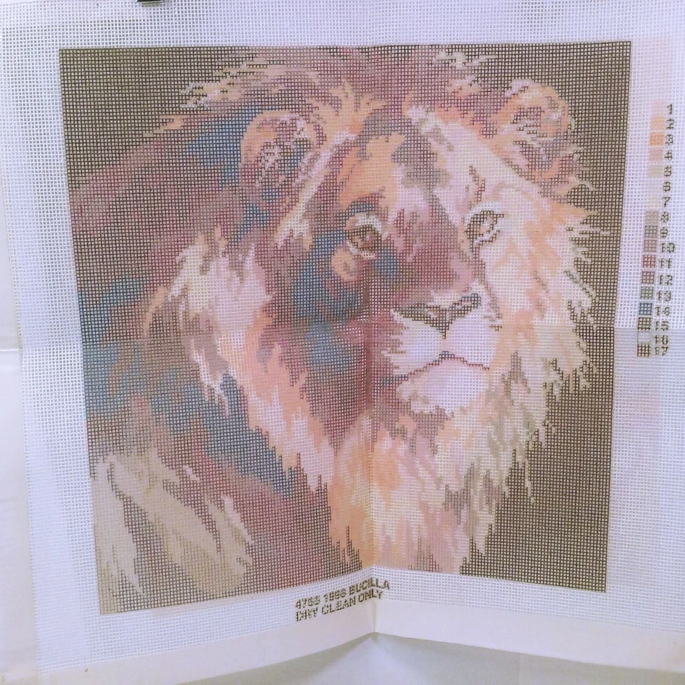 Vintage Bucilla Needlepoint #4755 Canvas Only 'King of Jungle' Lion 14x14 NOS - Image 1 of 4